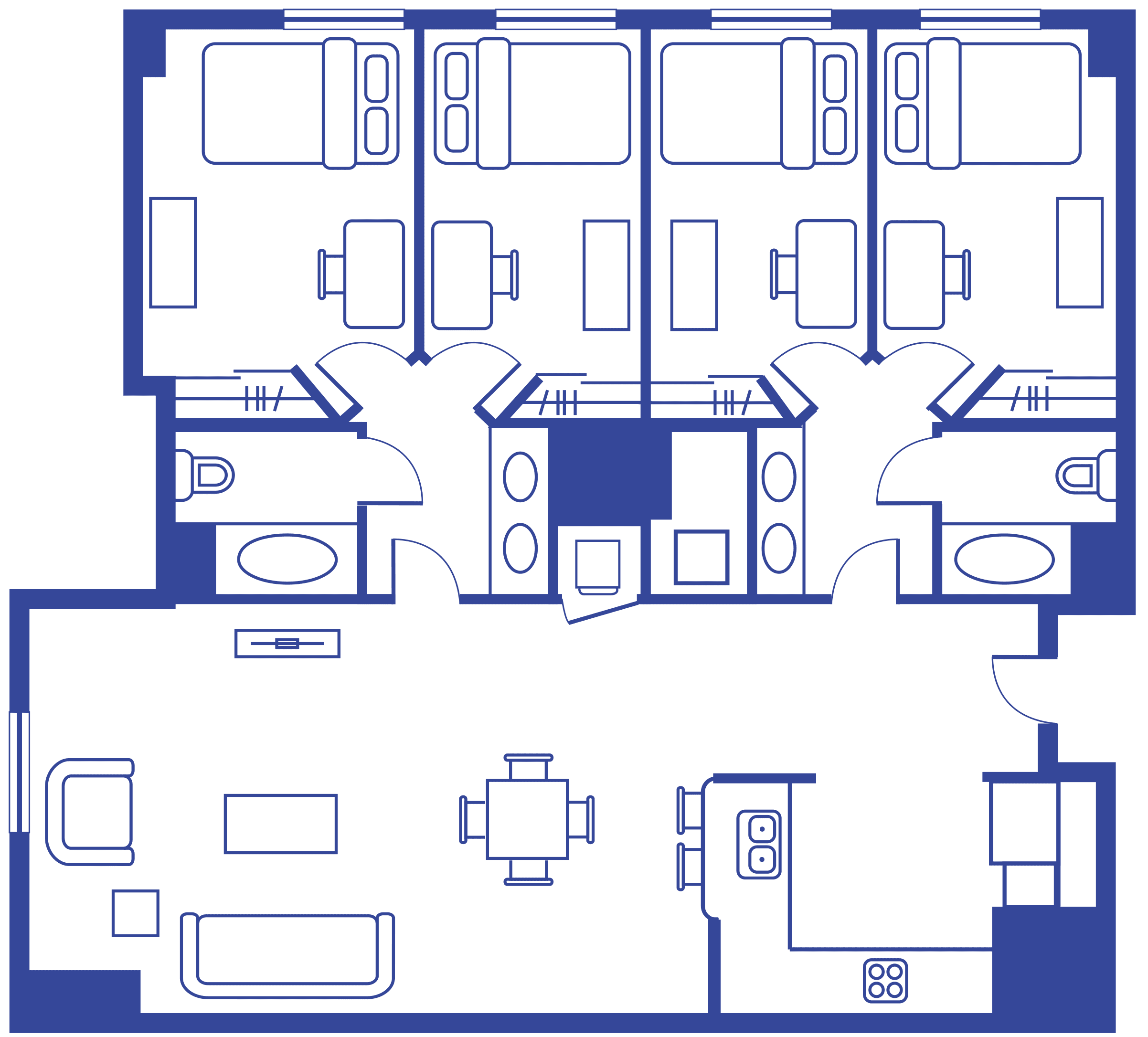 4 BEDROOM, 2 BATH TOWER 1* floorplan