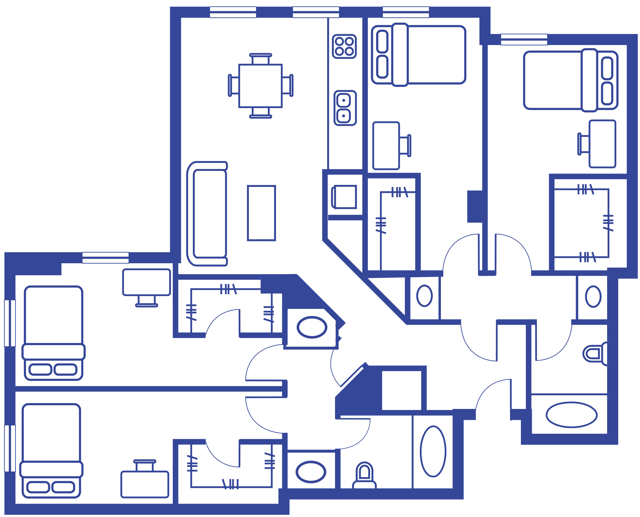 4 BEDROOM, 2 BATH TOWER 2* floorplan