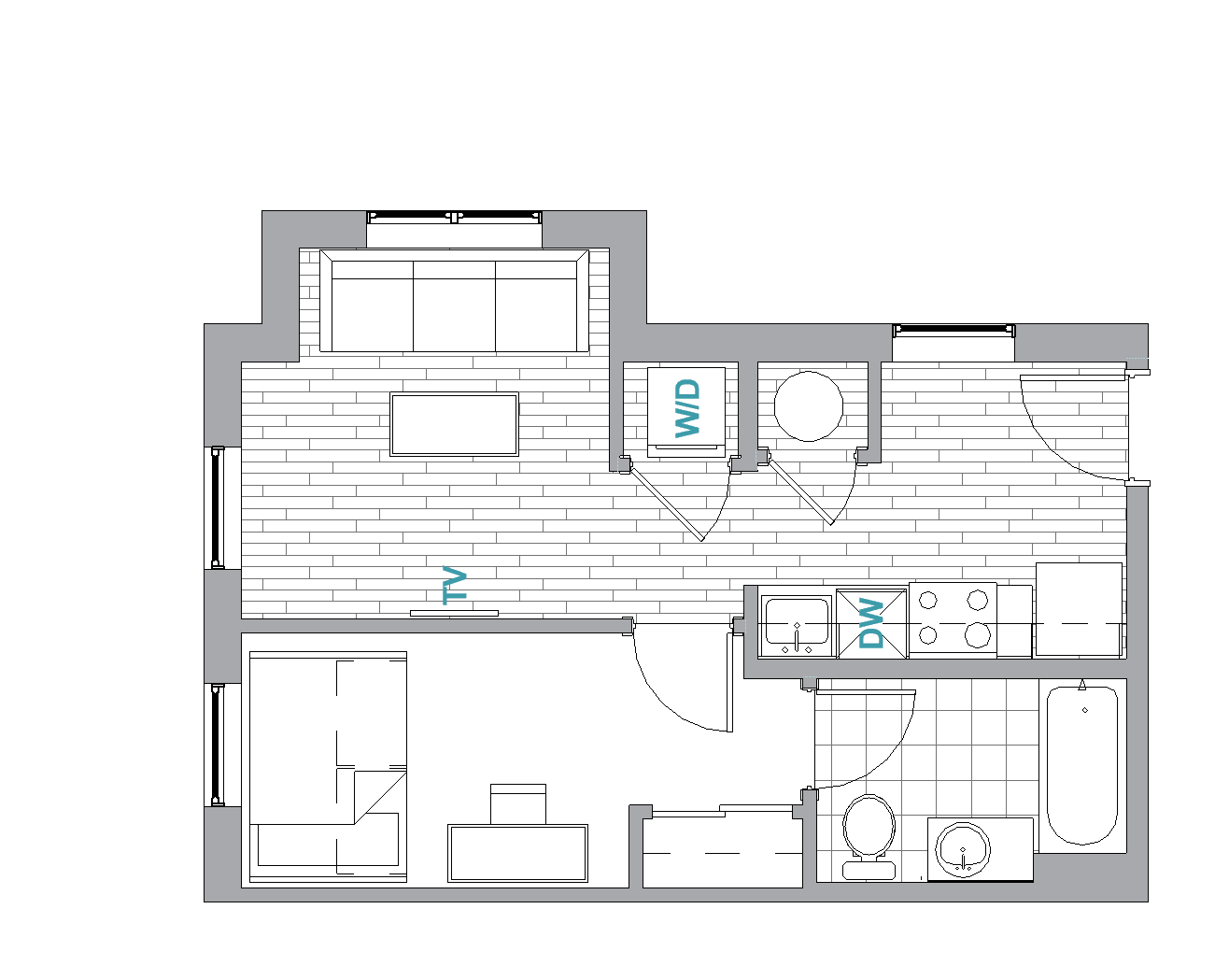 1BR/1BA Terrace floorplan