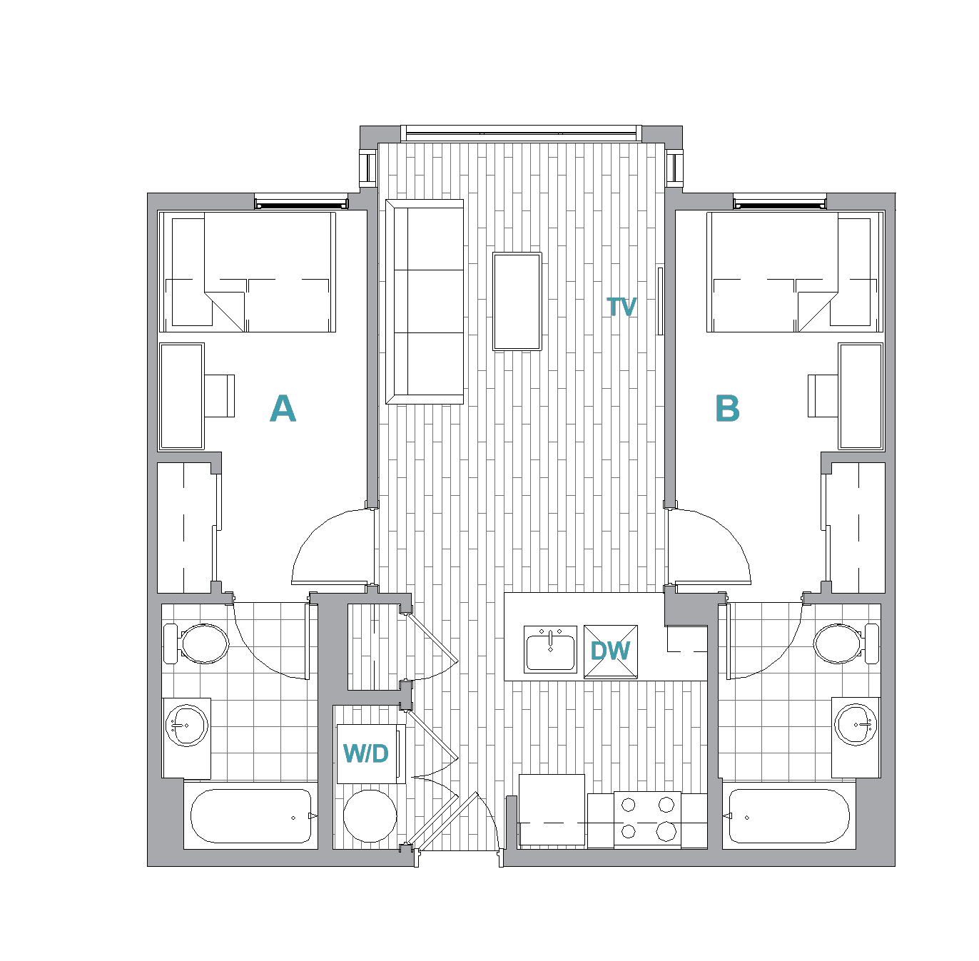 2BR/2BA Aerial floorplan