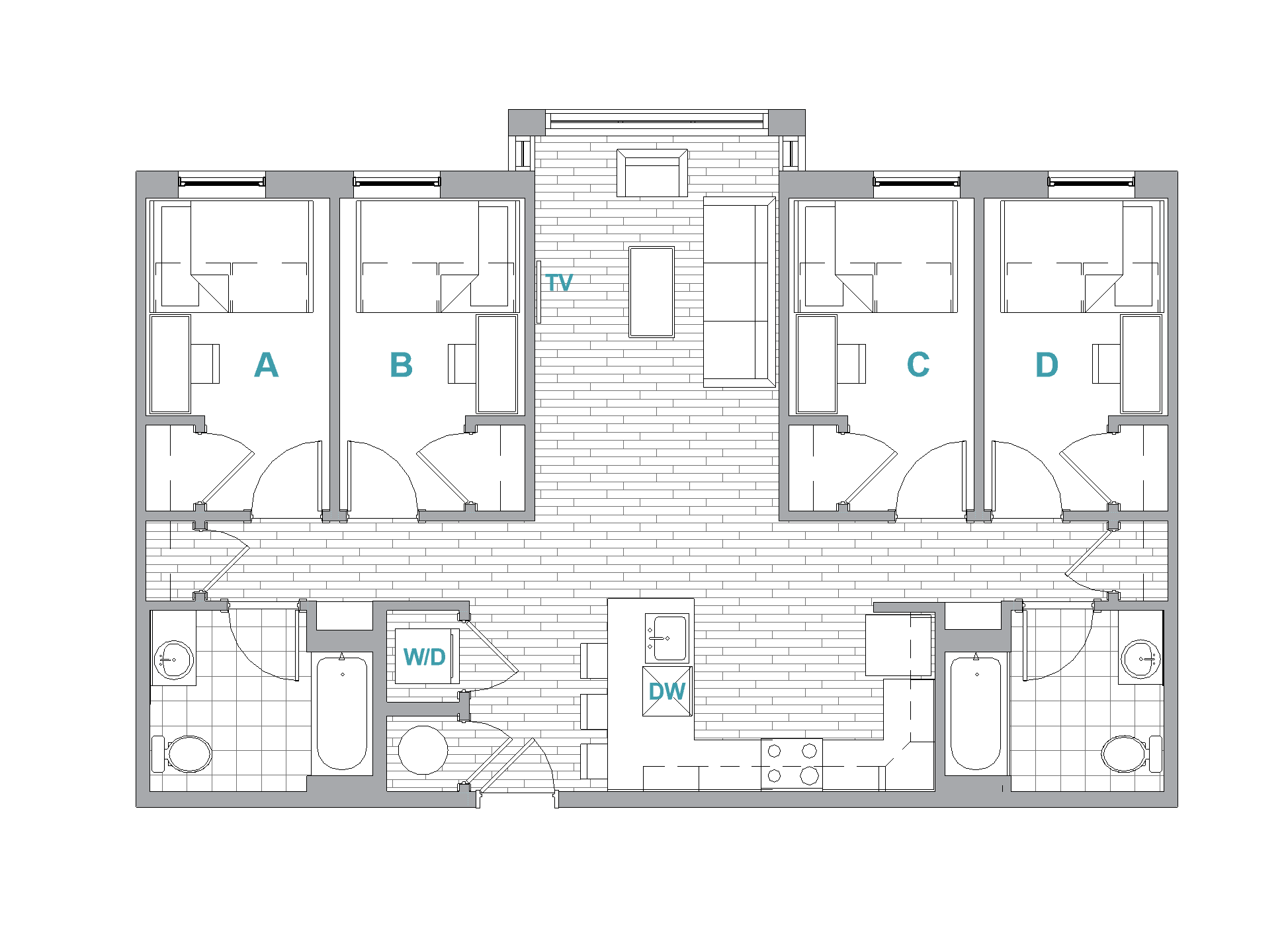 4BR/2BA Aerial floorplan