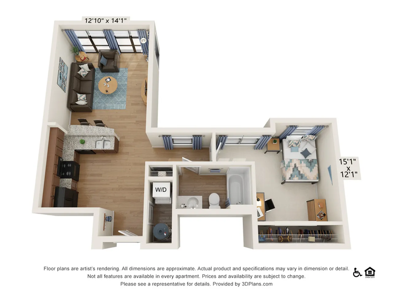 1 Bedroom - 1 Bath (1A) floorplan