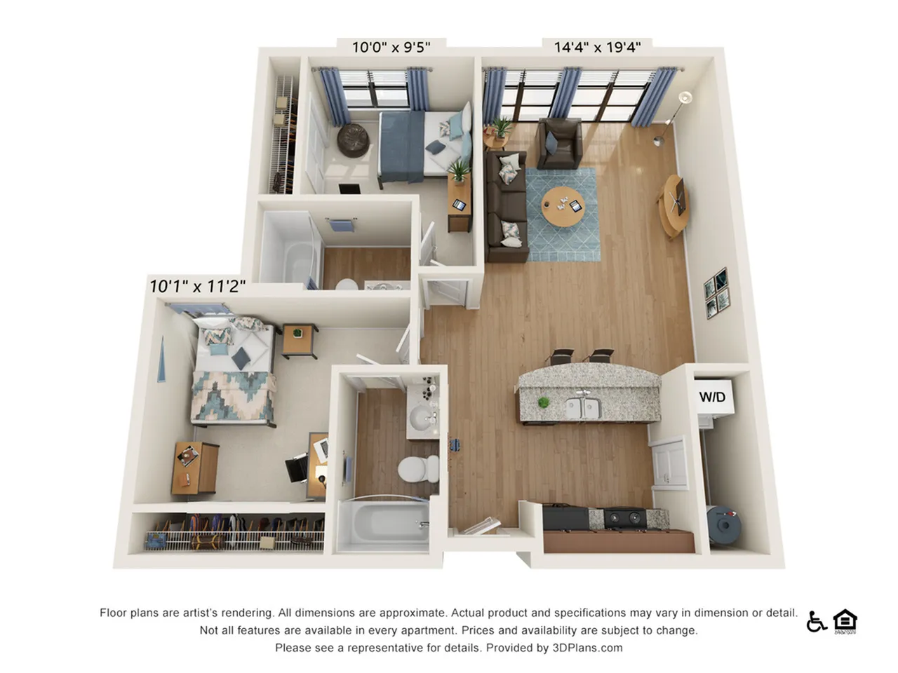 2 Bedroom - 2 Bath (2B) floorplan