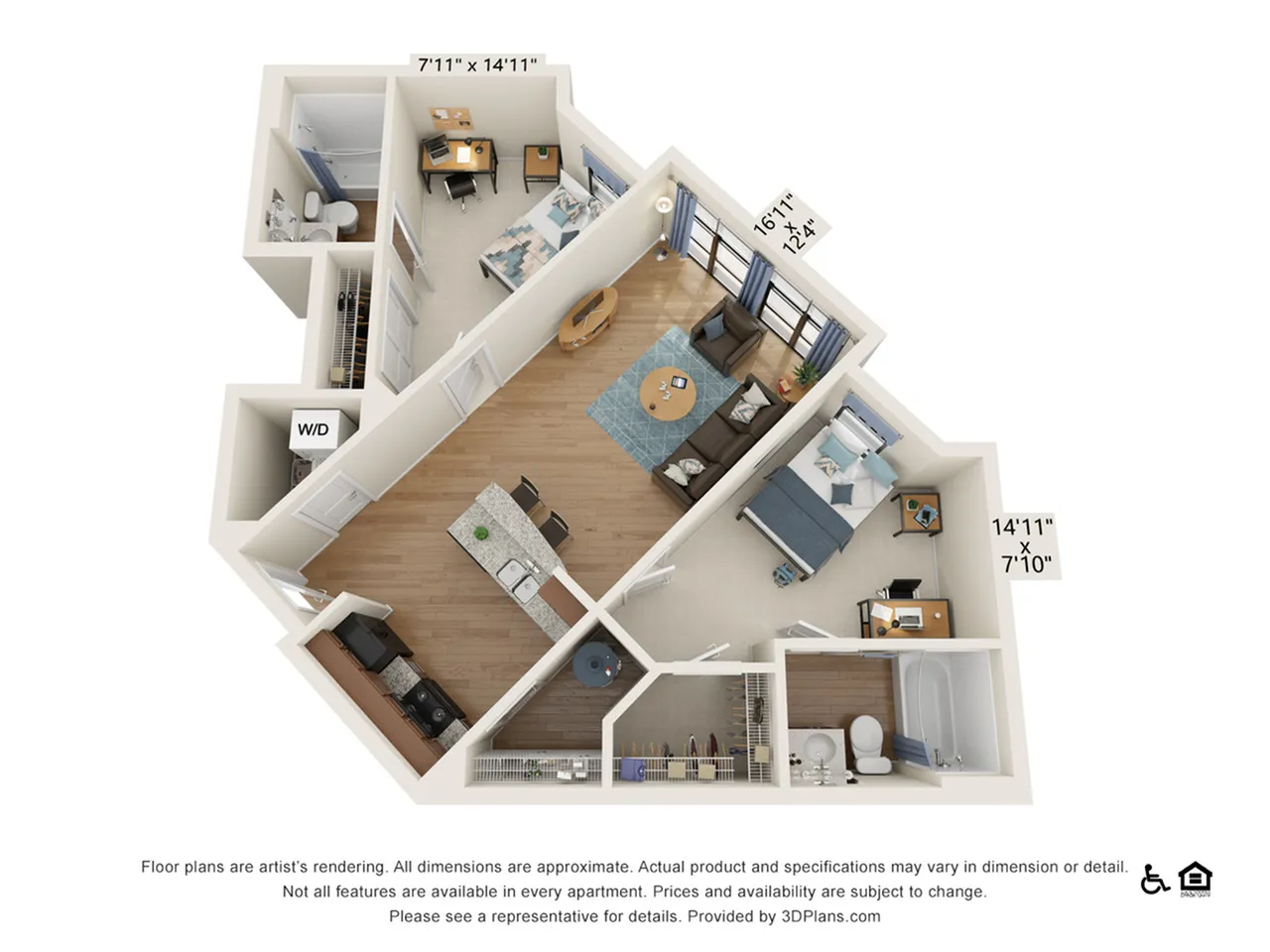 2 Bedroom - 2 Bath (2A) floorplan