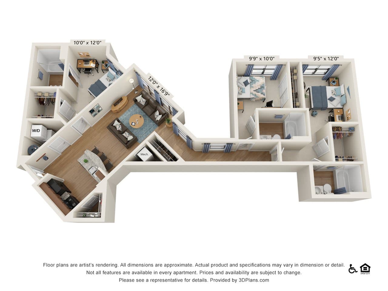3 Bedroom - 3 Bath (3E) floorplan