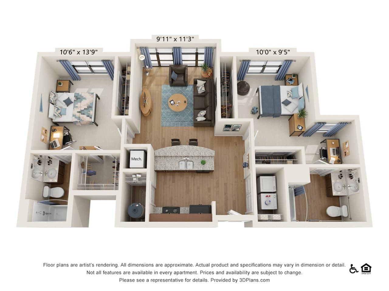 2 Bedroom - 2 Bath (2C) floorplan