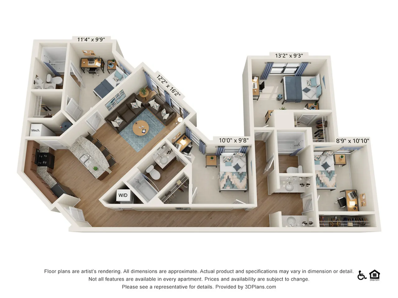 4 Bedroom - 3 Bath (4A) floorplan