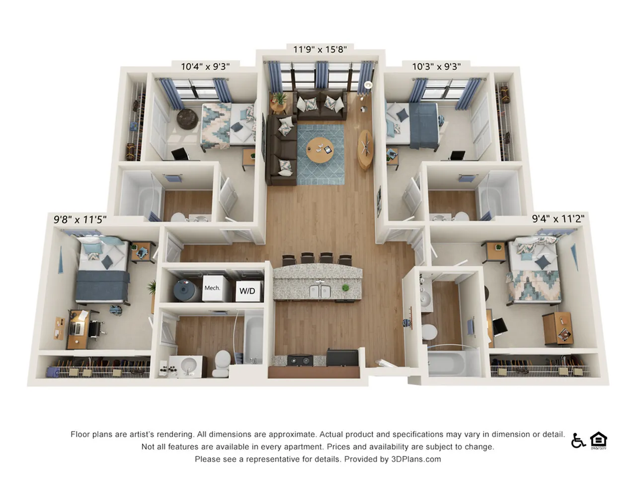 4 Bedroom - 4 Bath (4E) floorplan
