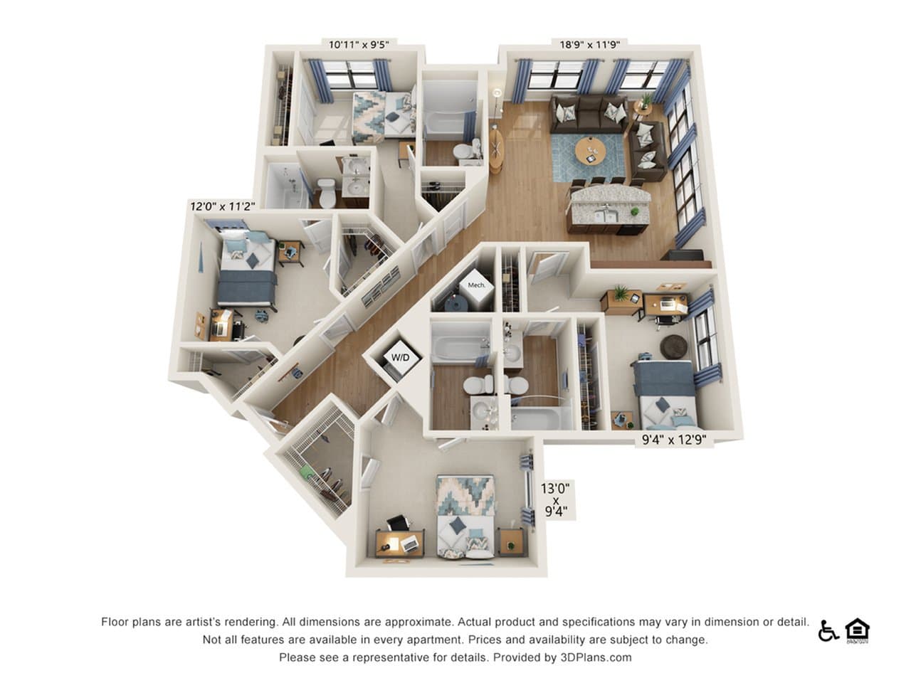 4 Bedroom - 4 Bath (4D) floorplan