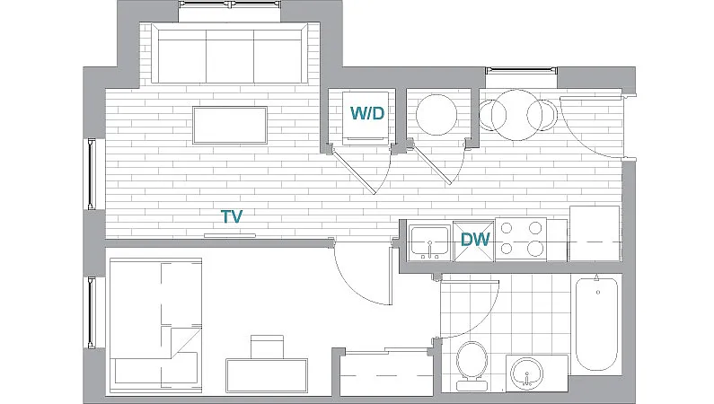 1BR/1BA Terrace floorplan