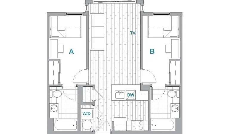 2BR/2BA Aerial floorplan