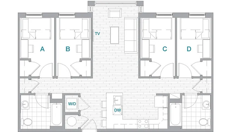 4BR/2BA Aerial floorplan
