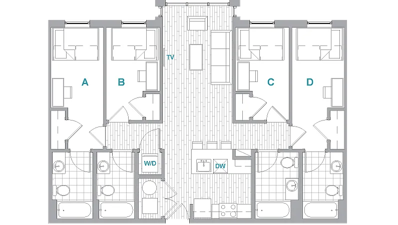 4BR/4BA Aerial floorplan